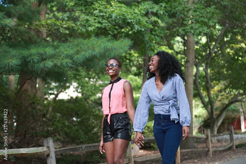 Happy black homosexual women in park © kosim