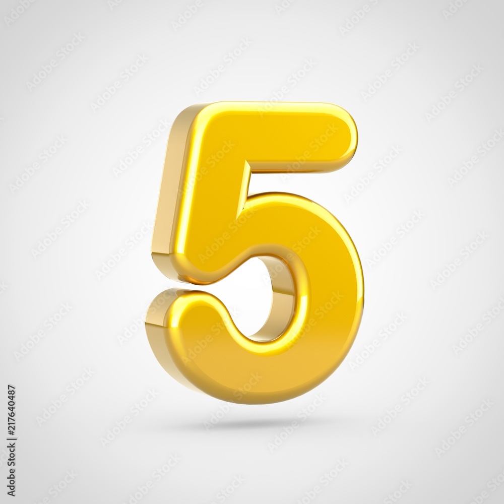 3D Golden number 5 isolated on white background. 3D Golden number 5 isolated on white background.
