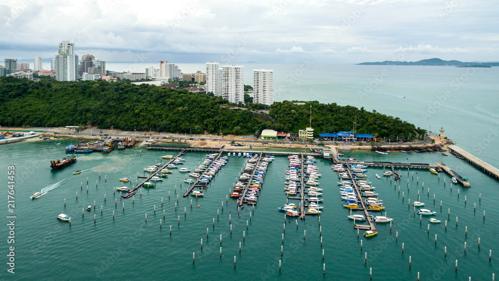 Topview Marine station Luxury yachts and private boats seaport in Marine station complex , Pattaya City Chonburi province on 2017 , landscape Thailand