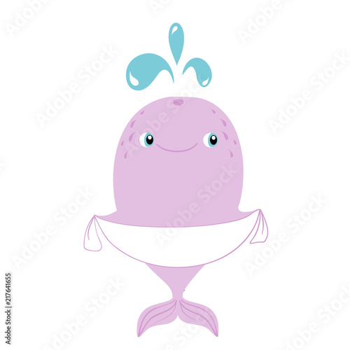 Little pink Whale with banner, baby shower invitation,, vector illustration isolated on white background photo