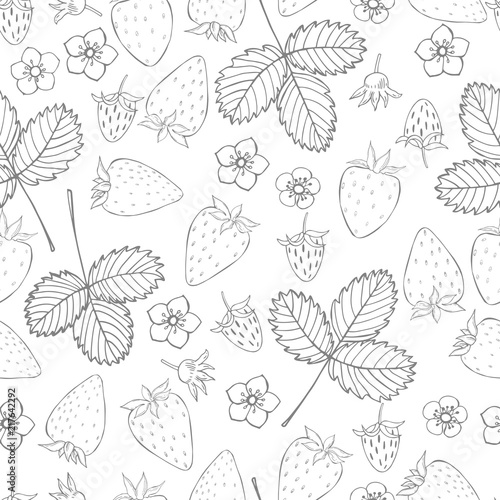Wallpaper Mural Vector seamless  pattern with strawberry. Fruits, flowers, leaves. Torontodigital.ca