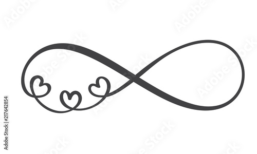 Love word In the sign of infinity. Sign on postcard to Valentine s day, tattoo, print. Vector calligraphy and lettering illustration isolated on a white background