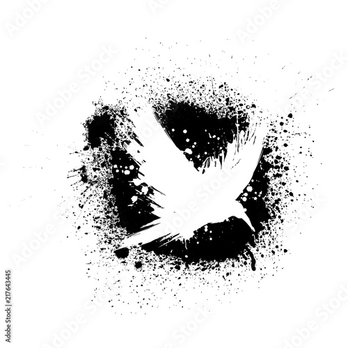 White grunge raven silhouette