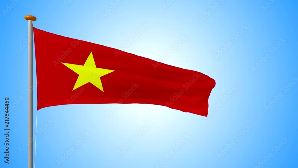 Flag of non-standard form, elongated red with a yellow star develops in the wind. Rendering 4K video from the 3D program. Flag of non-standard form, elongated red with a yellow star develops in the wind. Rendering 4K video from the 3D program.