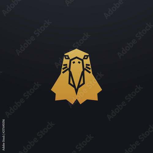 Stylized parrot head icon illustration. Vector glyph, bird animal design with golden color