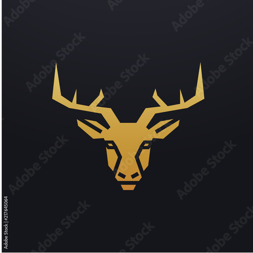 Stylized deer head icon illustration. Vector glyph, tribal stag animal design with golden color