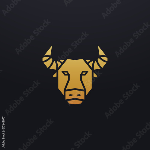 Stylized bull head icon illustration. Vector glyph, tribal wild animal design with golden color