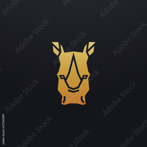 Stylized rhino head icon illustration. Vector glyph, tribal rhinoceros animal design with golden color
