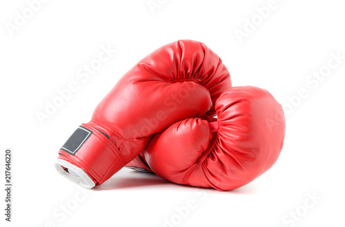 Pair of red leather boxing gloves isolated