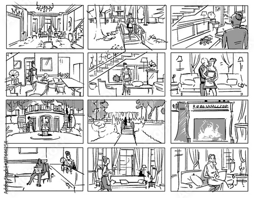 Storyboard with a maid in a wealthy house