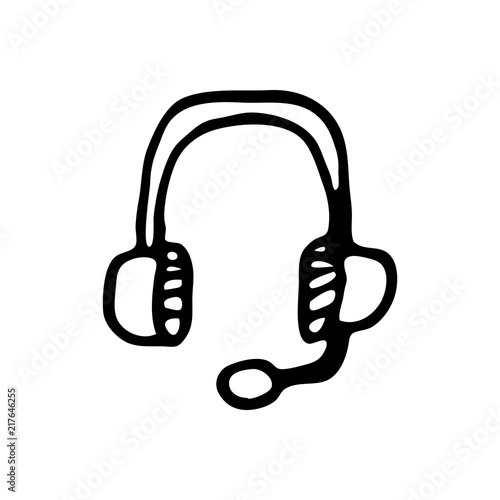 Hand Drawn headphones doodle. Sketch style icon. Decoration element. Isolated on white background. Flat design. Vector illustration photo