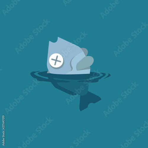Dead fish floating by poisoning due to toxic spills, chemicals, fuels, oils, and plastics in the aquatic environment. Vector flat illustration.