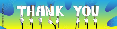 Diverse hands holding letters of the alphabet created the word Thank You. Vector illustration.