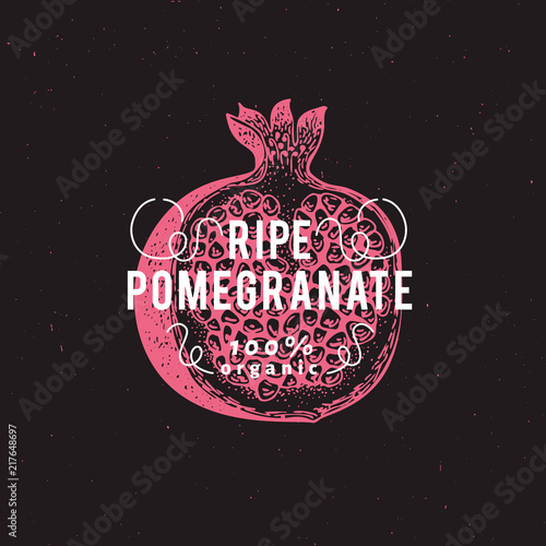Pomegranate fruit. Hand drawn vector fruit illustration on chalk board. Engraved style vintage botanical illustration.