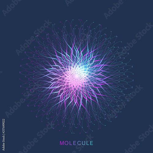 Abstract molecule structure. DNA helix, DNA strand, molecule or atom, neurons. Molecular structure for science or medical design.