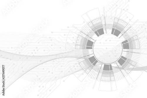 Abstract background with technology circuit board texture. Futuristic digital circle. Communication and engineering concept. Innovation technology concept design wave flow. Vector illustration