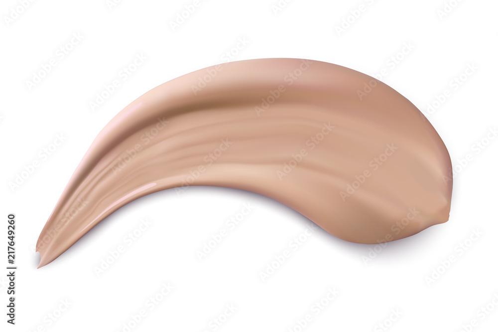 Cosmetic concealer. Realistic brown cream texture for makeup. Cosmetic liquid foundation cream smudge smear strokes. Make up smear isolated on white background. Vector. Cosmetic concealer. Realistic brown cream texture for makeup. Cosmetic liquid foundation cream smudge smear strokes. Make up smear isolated on white background. Vector.