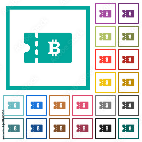 Bitcoin discount coupon flat color icons with quadrant frames
