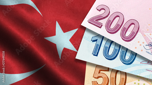 Fotografija Turkish Lira with Turkish Flag