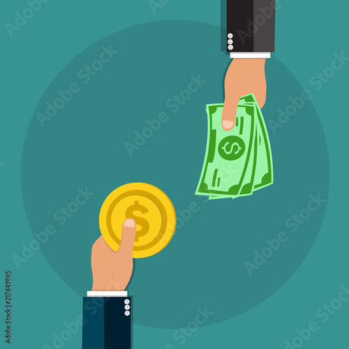 Hands with coins money - Vector illustration.