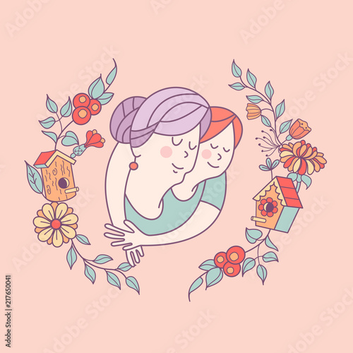 Family day. Happy older persons day. Vector illustration.