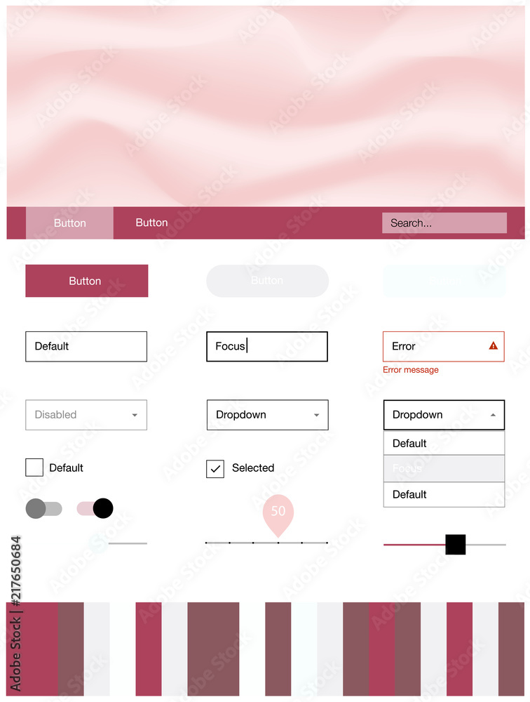 Light Pink, Red vector ui ux kit with lines, ovals.