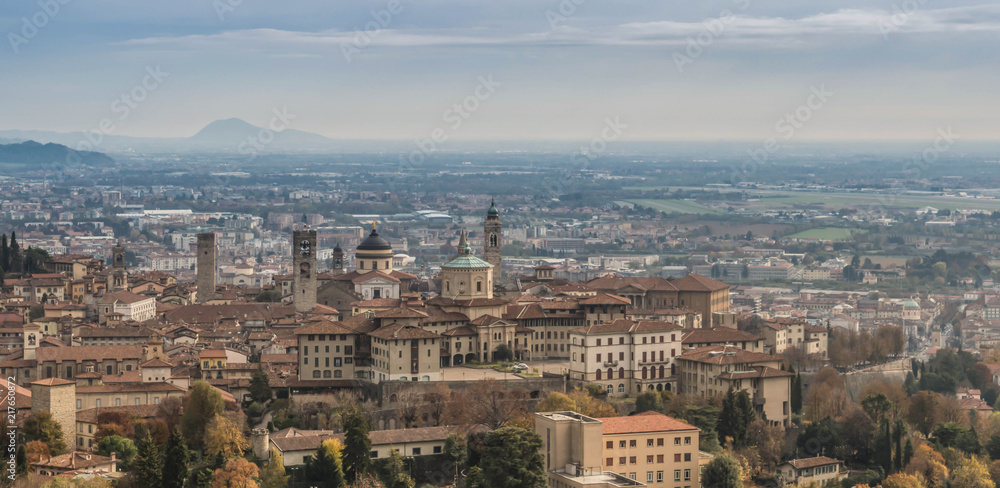 View over the Town of Bergamo near Milan and the surrounding Lombardi countryside