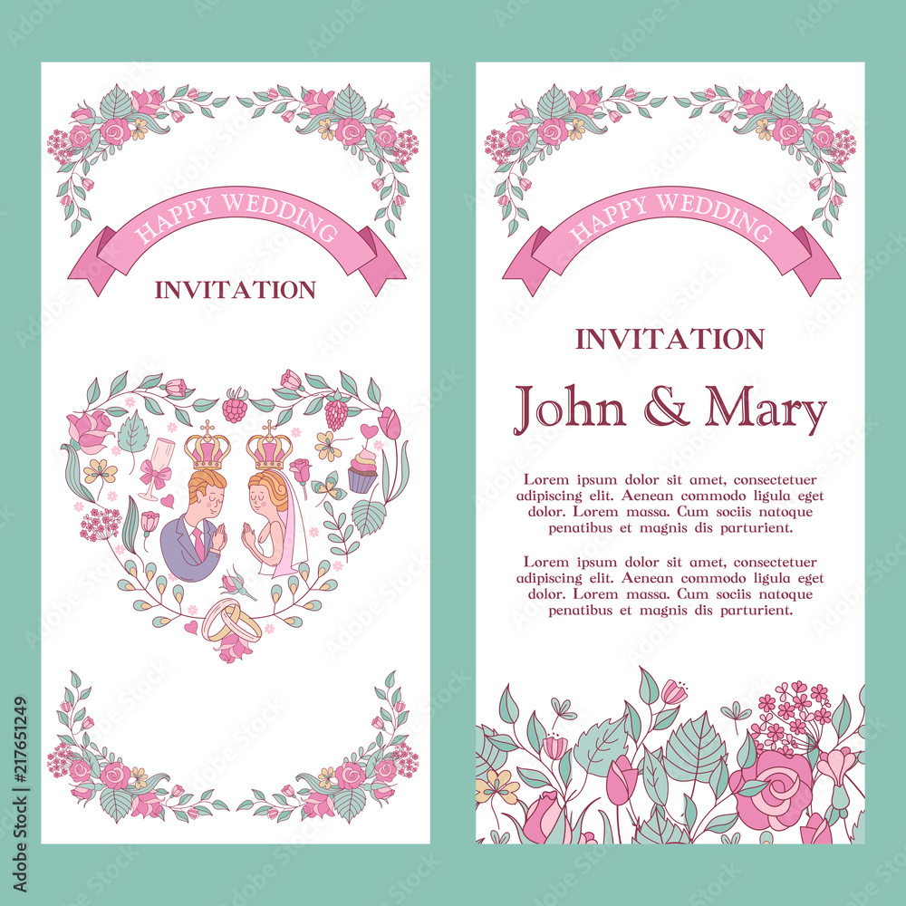 Wedding card, wedding invitation. Happy weddings. Vector illustration. Wedding ceremony.
