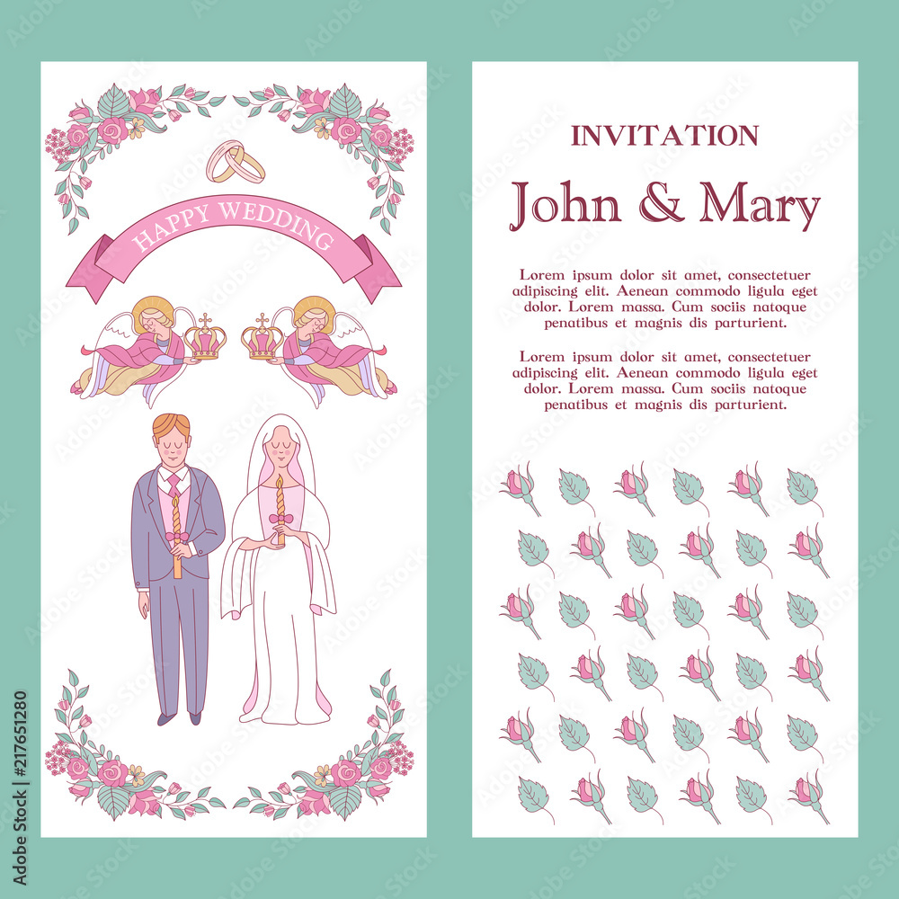 Wedding card, wedding invitation. Happy weddings. Vector illustration. Wedding ceremony.