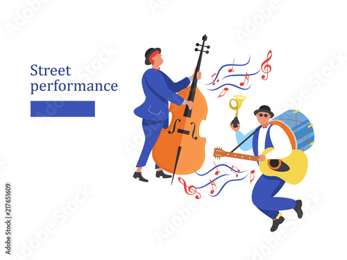 Street performance. Street musician. Vector illustration.
