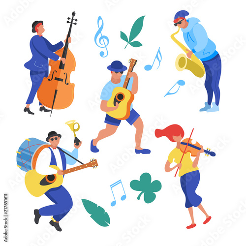 Street performance. Street musician. Vector illustration.