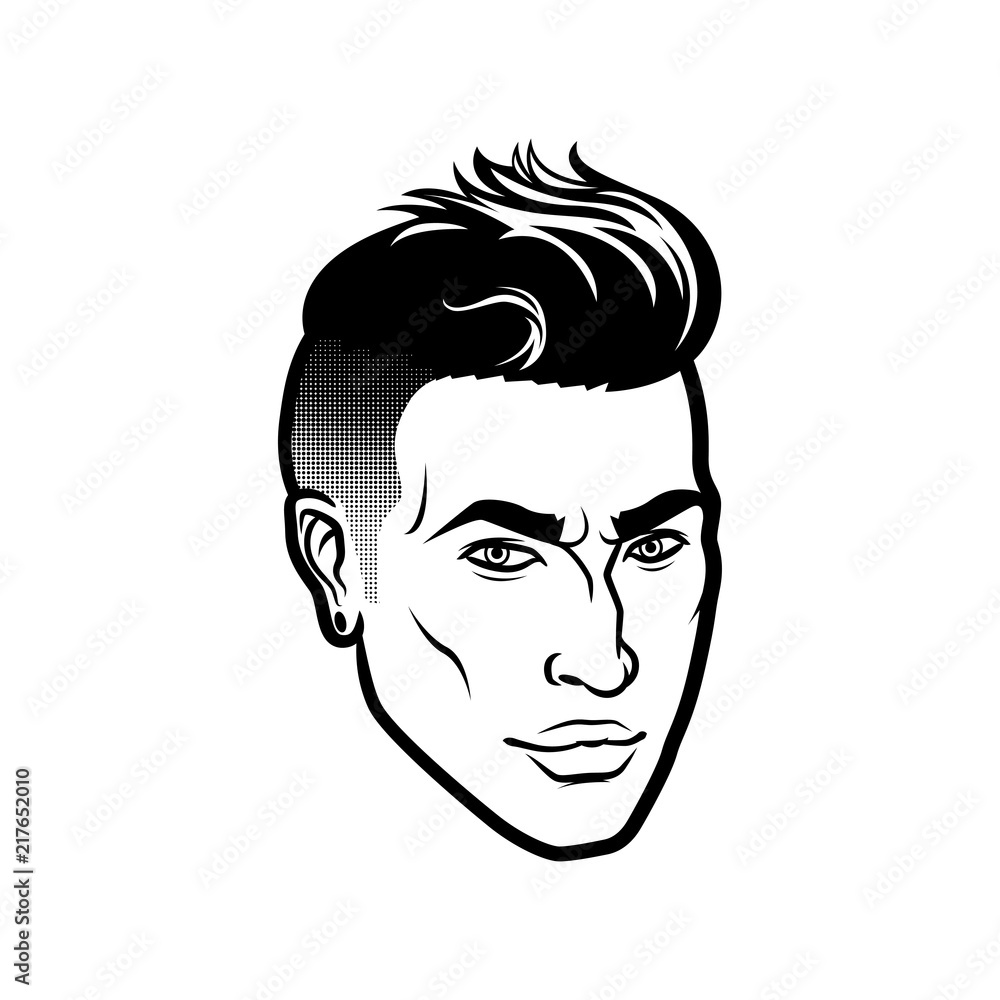 Vector men face hipster head with haircuts. For avatars, emblems and icons, labels