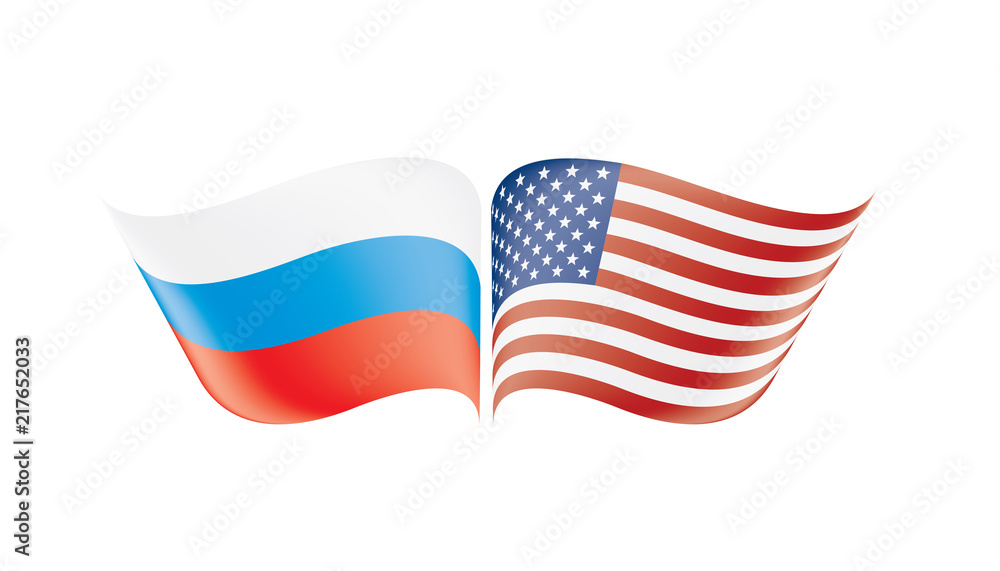 Obraz premium Russia and USA national flags. Vector illustration.