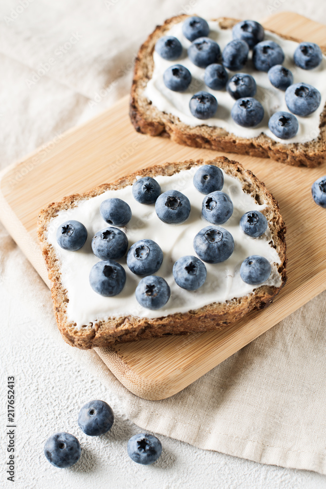 Blueberry toast on breakfast. Healthy food Blueberry toast on breakfast. Healthy food