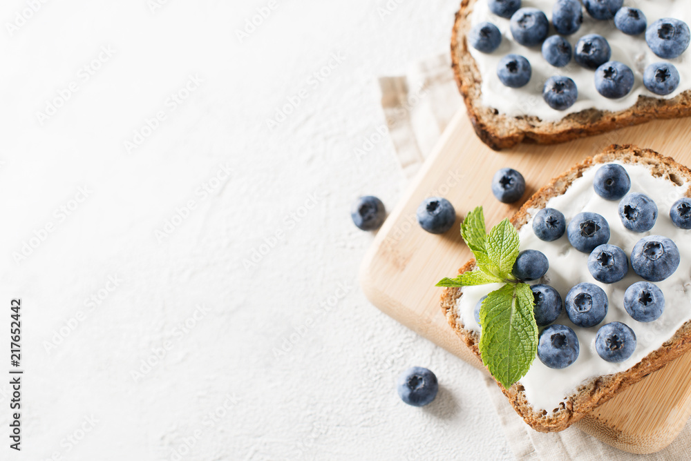 Blueberry toast on breakfast. Healthy food Blueberry toast on breakfast. Healthy food