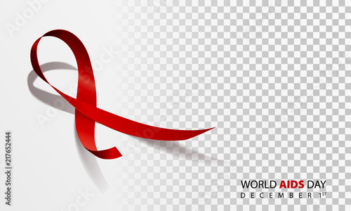 Realistic red ribbon, world aids day symbol, 1 december, vector illustration photo