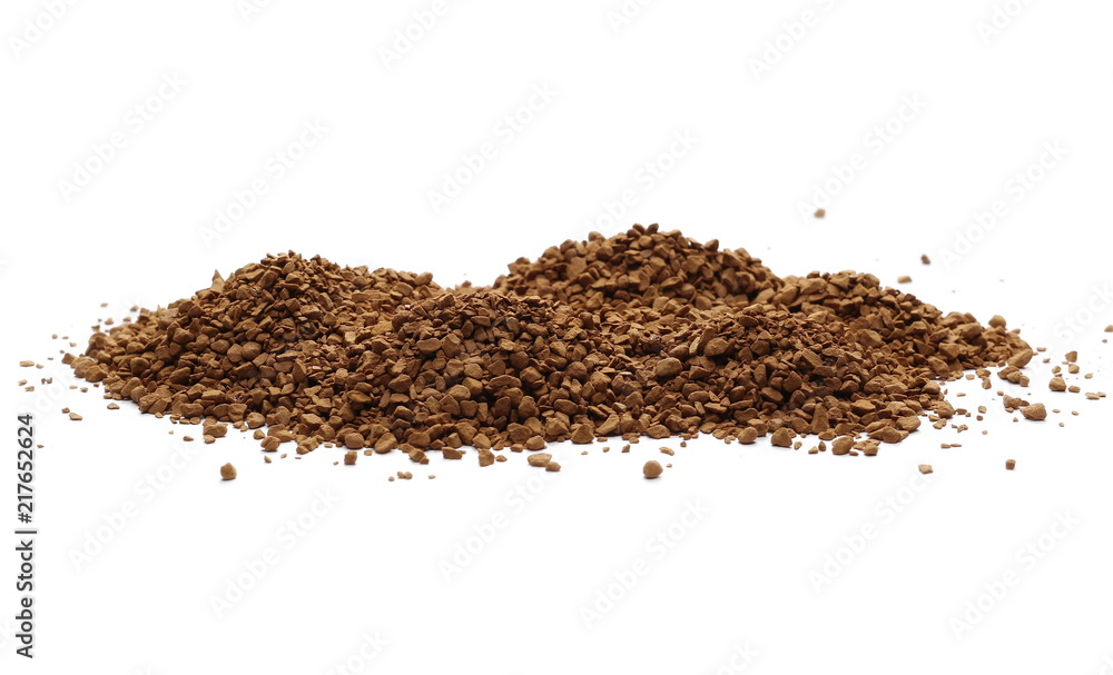 Instant coffee granules isolated on white background and texture Instant coffee granules isolated on white background and texture