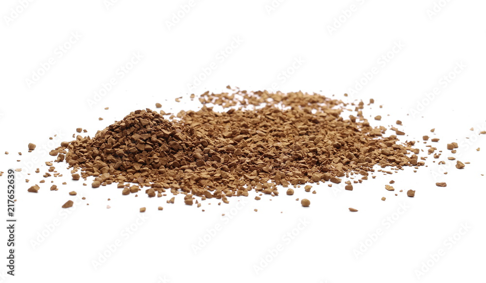 Instant coffee granules isolated on white background and texture Instant coffee granules isolated on white background and texture