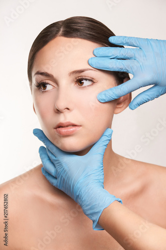 Preparation operation. Doctor hands. Medical procedure. Beautiful girl