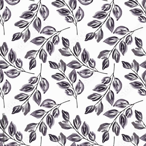 Seamless monochrome pattern . Watercolor black gray branches on a white background.
