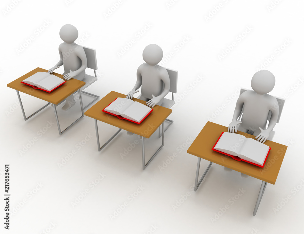 Pupil sits at school desk. 3d rendered illustration Pupil sits at school desk. 3d rendered illustration