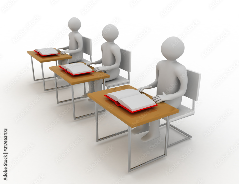 Pupil sits at school desk. 3d rendered illustration Pupil sits at school desk. 3d rendered illustration