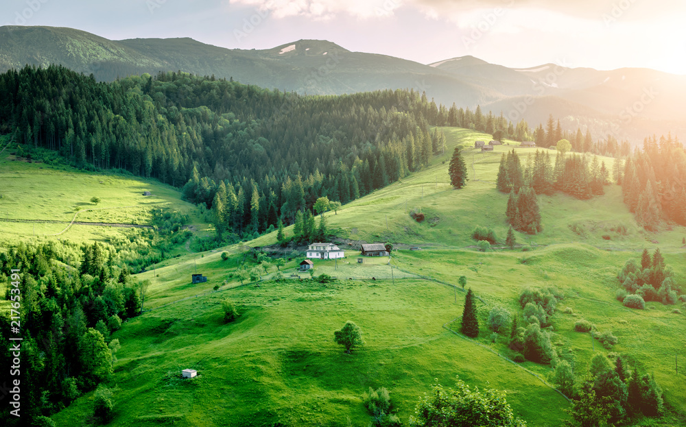 Amazing landscape view of ukrainian Carpathian mountains