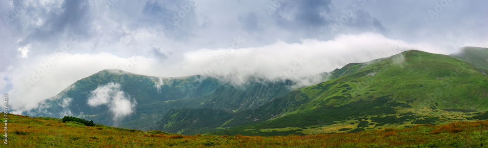 Mountain ridge and highland valley in the Carpathian Mountains