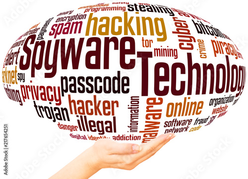 Spyware Technology word cloud hand sphere concept photo