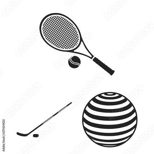 Different kinds of sports black icons in set collection for design. Sport equipment vector symbol stock web illustration.