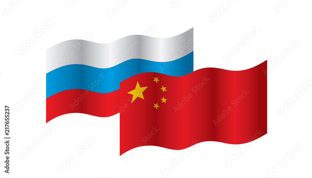 Russia and China flags. Vector illustration on white background Russia and China flags. Vector illustration on white background