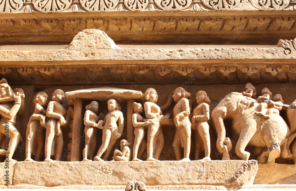 Famous human and animals sculptures at temple, Khajuraho, India Stock Photo  | Adobe Stock
