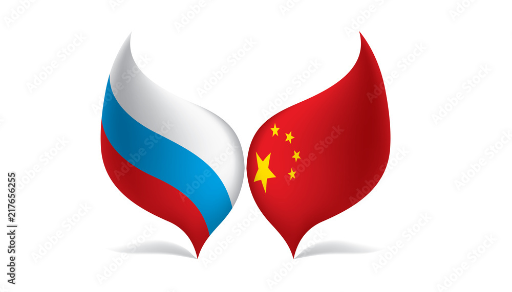 Russia and China flags. Vector illustration on white background Russia and China flags. Vector illustration on white background