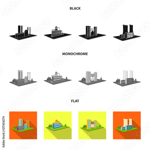 Processing factory,metallurgical plant. Factory and industry set collection icons in black, flat, monochrome style isometric vector symbol stock illustration web.